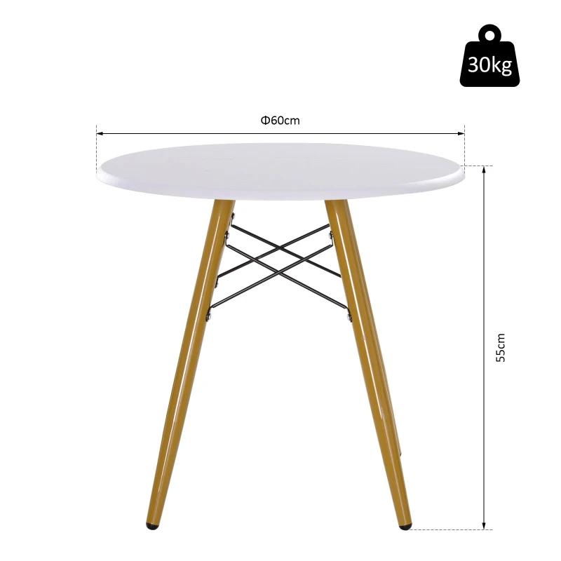 HOMCOM HOMCOM Mesa de Centro Nordico Mesa Auxiliar Redonda de Cocina Comedor Salon Mesa Cafe 60x55cm MDF y Acero Blanco