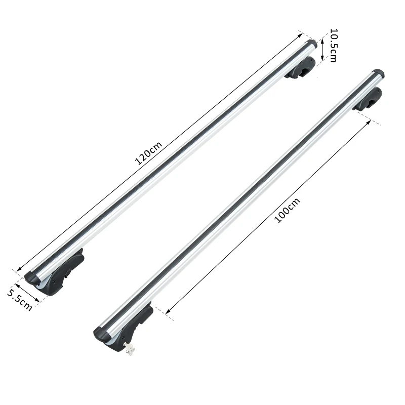 HOMCOM Baca barras de techo aluminio Portaequipajes Adaptable hasta 120cm coche bici ski equipaje