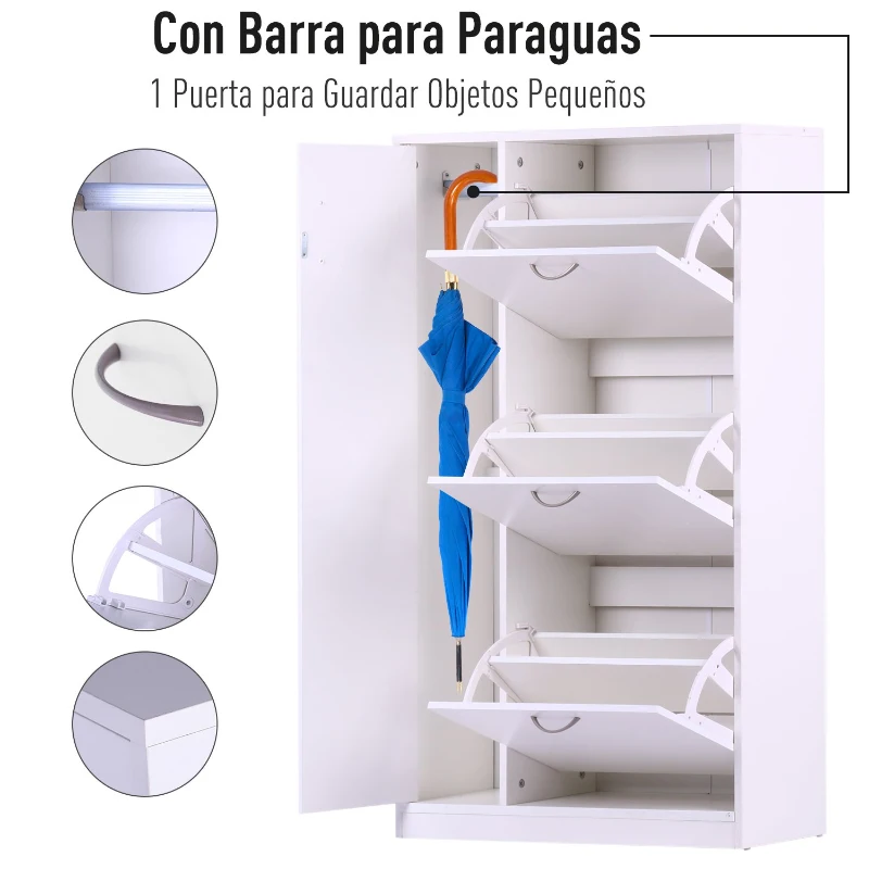 HOMCOM Zapatero Armario para Zapatos Madera Original y Paragüero Organizador para la Entrada Pasillo con 1 Puerta y 3 cajones 80x24x120cm