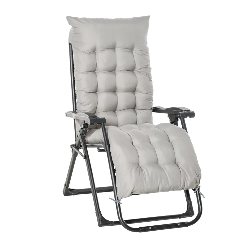Outsunny Tumbona Plegable Silla Reclinable con Cojín Extraíble Acolchado de Texteline para Patio Playa Jardín Carga 120 kg 90x65x110 cm Gris