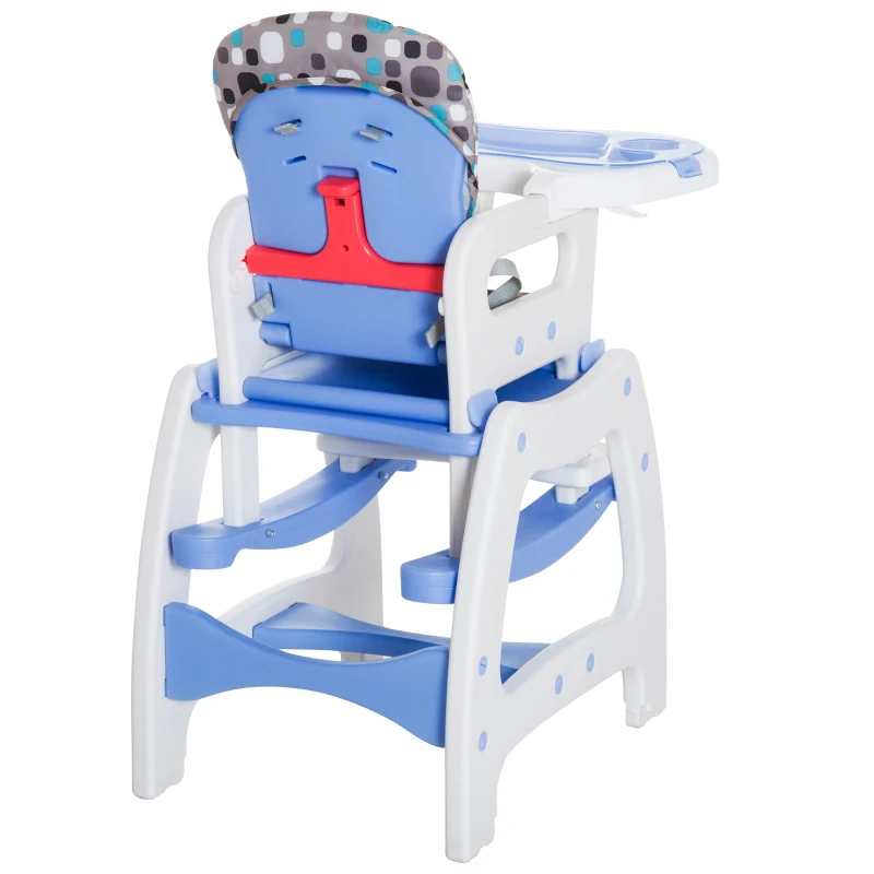 HOMCOM Trona para Bebé Multifuncional Convertible en Silla Mecedora y Silla+Mesa con Cinturón de Seguridad (Blanco y Azul)