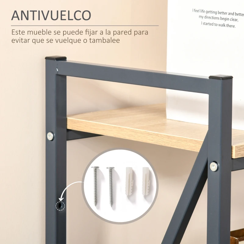 HOMCOM Estantería Librería de 4 Niveles Estante de Almacenaje de Estilo Industrial para Sala de Estar Oficina 64x30x130 cm Color Natural y Azul