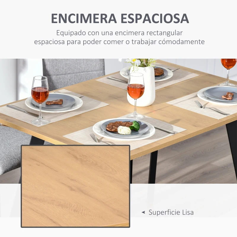 HOMCOM Mesa de Comedor Rectangular Mesa de Cocina Salón Moderna con Patas de Metal y Almohadillas Ajustables 120x80x76 cm Color Roble