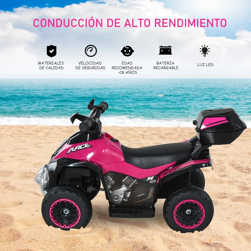 HOMCOM Quad Eléctrico ATV Cuatrimoto con Faros Música y Caja de Almacenaje para Niños de +18 Meses Batería 6V Recargable 78,5x40,5x46 cm