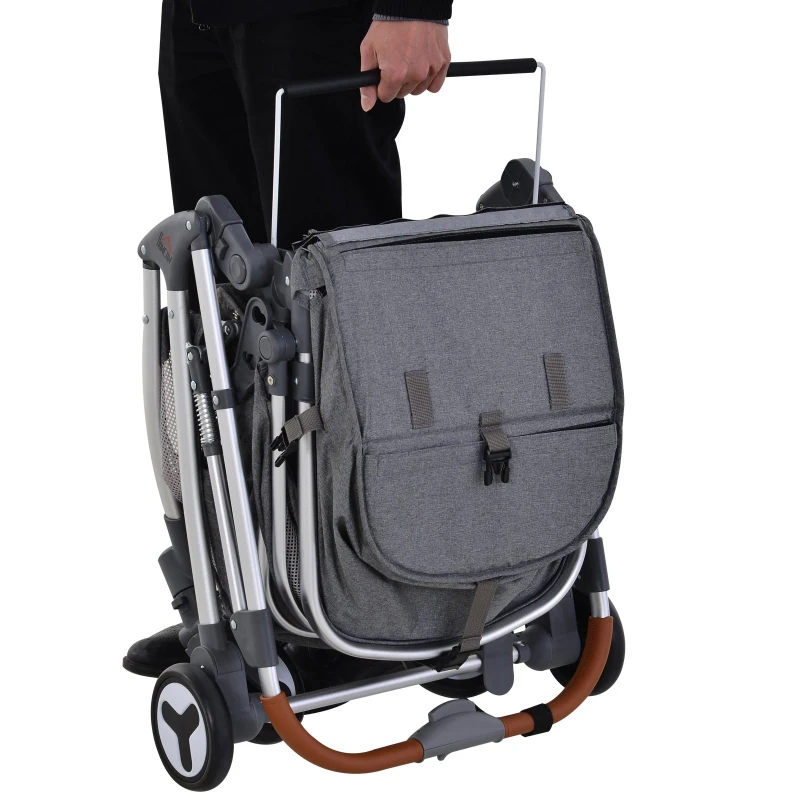 Cochecito Bebé Plegable Portátil Carrito Estable Ligero 4 Ruedas con Bloqueos Capota Ajustable Asiento Regulable Bolsa de Almacenaje en Inferior Gris 86.5x55x100cm 0-36 meses