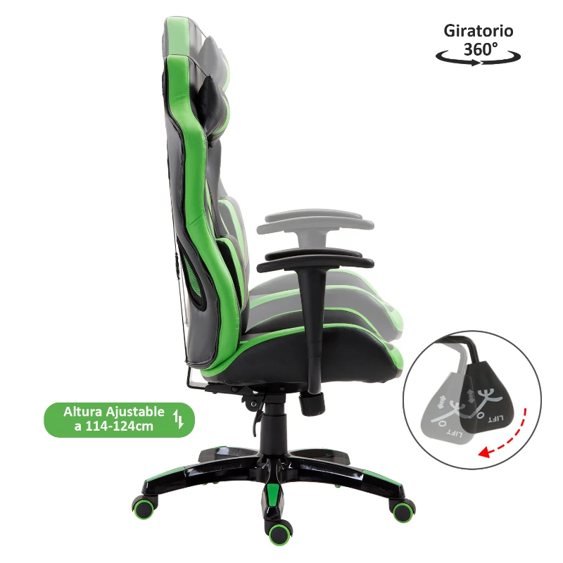 HOMCOM Silla Gaming Profesional Silla de Juego Oficina Ergonómica Estilo Deportivo Giratorio Reposacabezas y Cojín Lumbar Reclinable Altura Ajustable Cuero Sintético PU