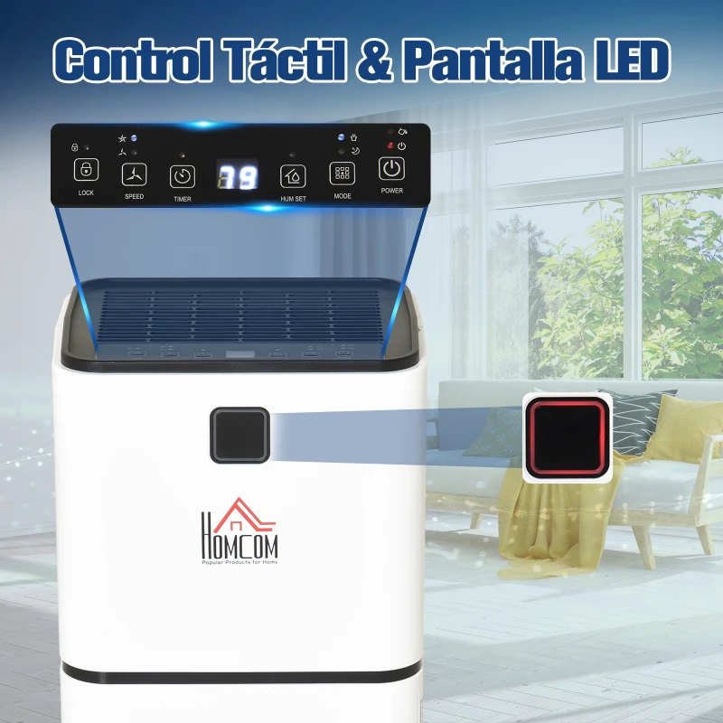 Deshumidificador Eléctrico para Habitación Portátil con Tanque de 2000 ml Temporizador Ruido Bajo Apagado Automático 178W 15-25 m² Blanco