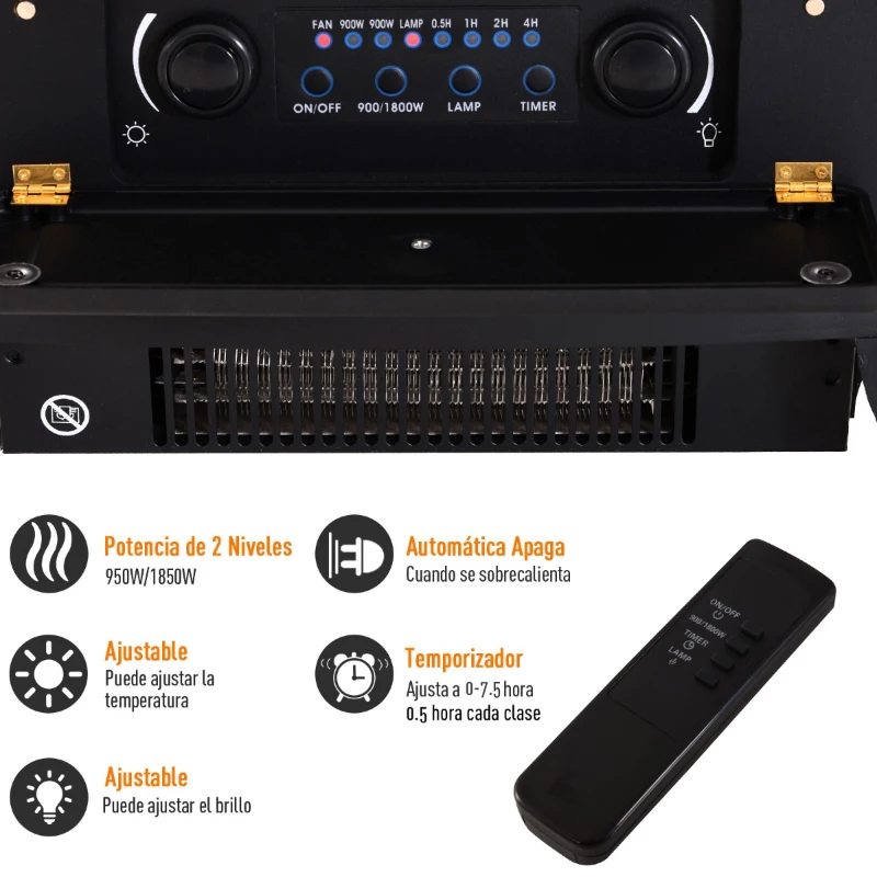 HOMCOM Chimenea Eléctrica con Mando a Distancia con Efecto Llama LED 42,5x28x54 cm Negro