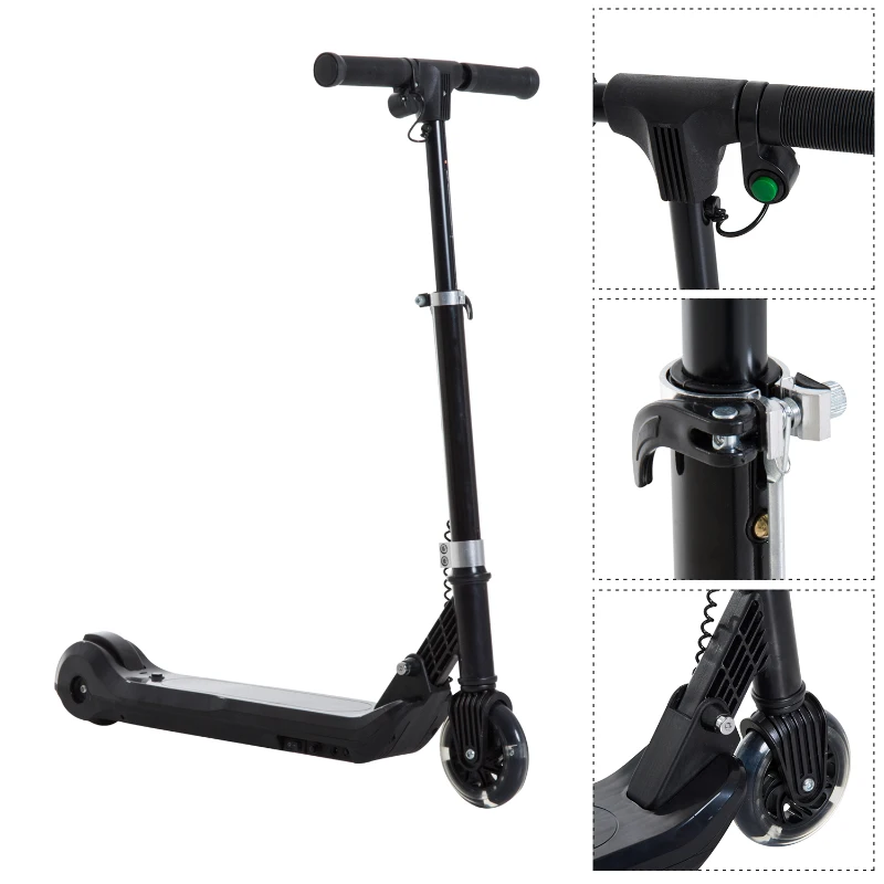 HOMCOM Patinete Eléctrico Niño 7-14 Años Scooter Manopatín Niño con Manillar Ajustable Plegable con Doble Freno Carga 45kg 70x34x70-84cm Estructura Aluminio Negro