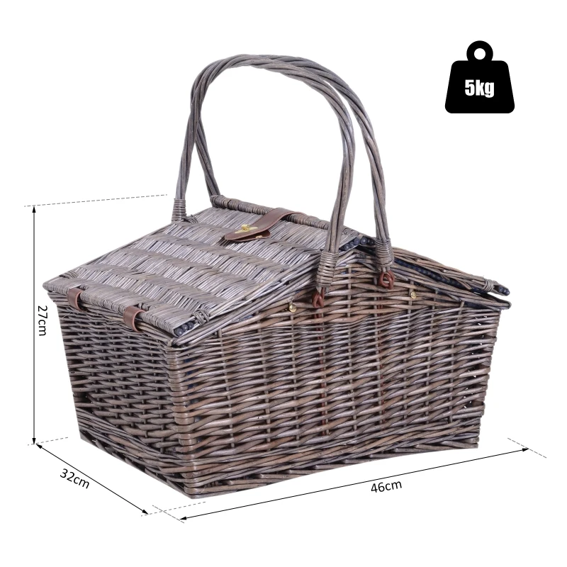 Outsunny Cesta de Picnic Canasta de Vajilla Mimbre para 4 Personas Doble Capa Incluye Accesorios 46x32x27cm