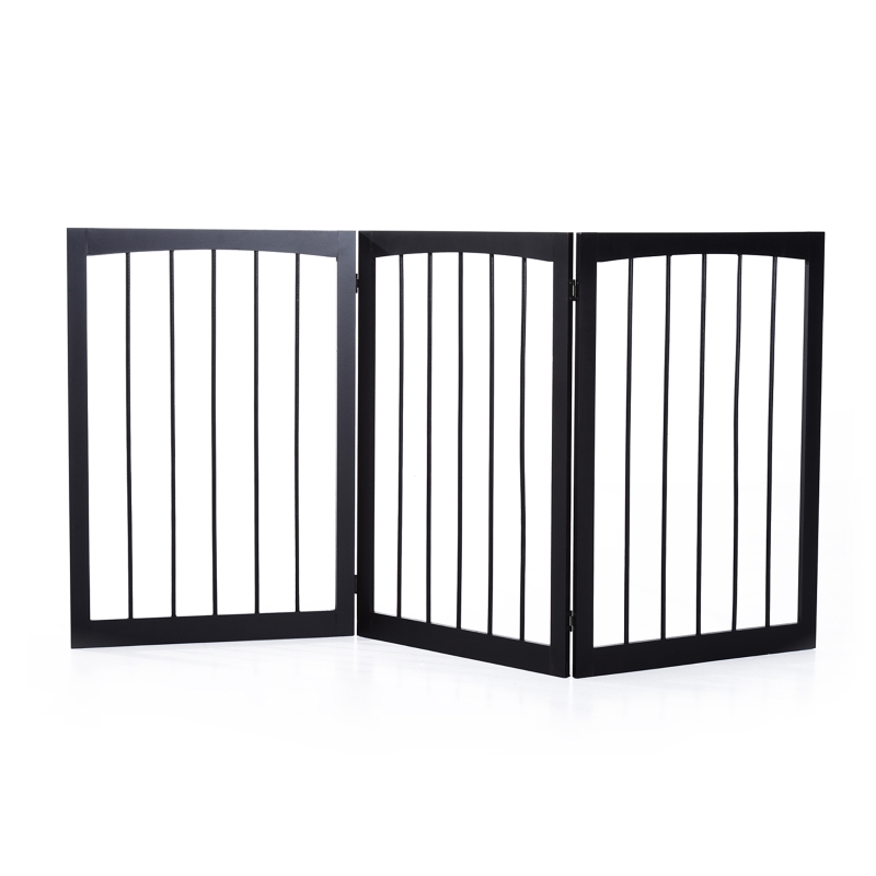 PawHut Barrera de Seguridad Plegable de 3 paneles Portátil para Mascotas Rejilla de Protección para Perros Pequeños 160x76 cm para Puertas Escaleras Pasillos Café Oscuro