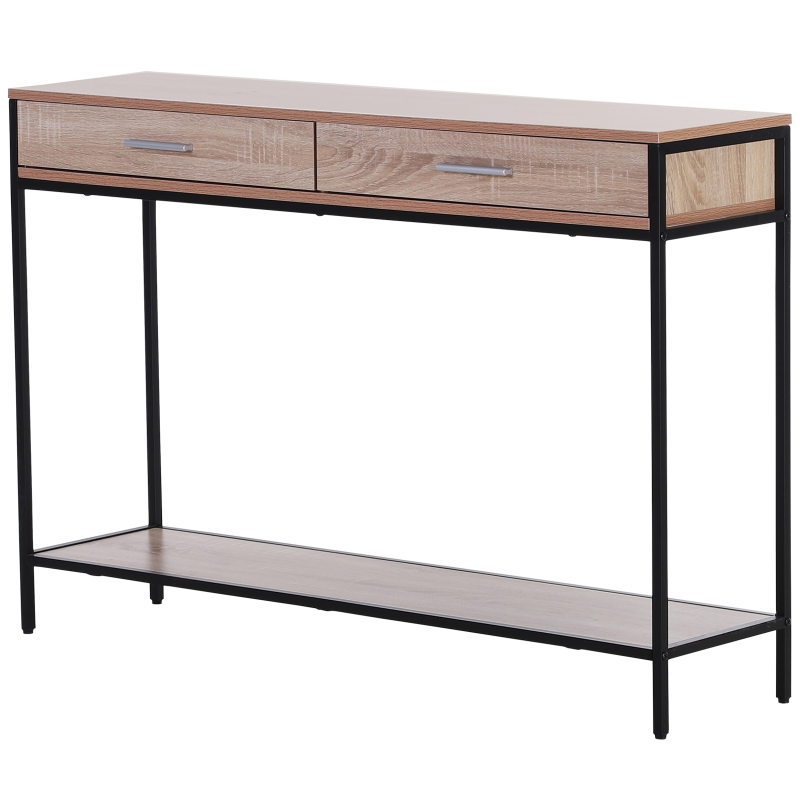 HOMCOM Consola Recibidor Estrecha Mesa Auxiliar Estrecha para Puerta de Entrada 120x30x81.5 cm Estilo Industrial Imitación Roble