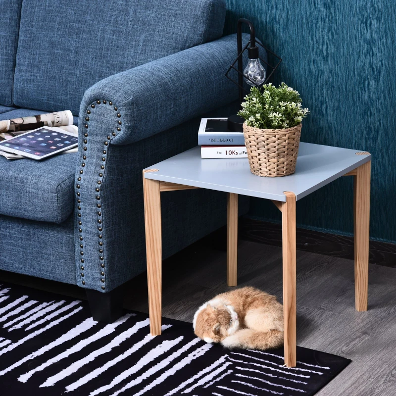 Mesa de Centro para Salón Cuadrada con Patas de Madera y Tablero MDF 45x45x45cm Azul