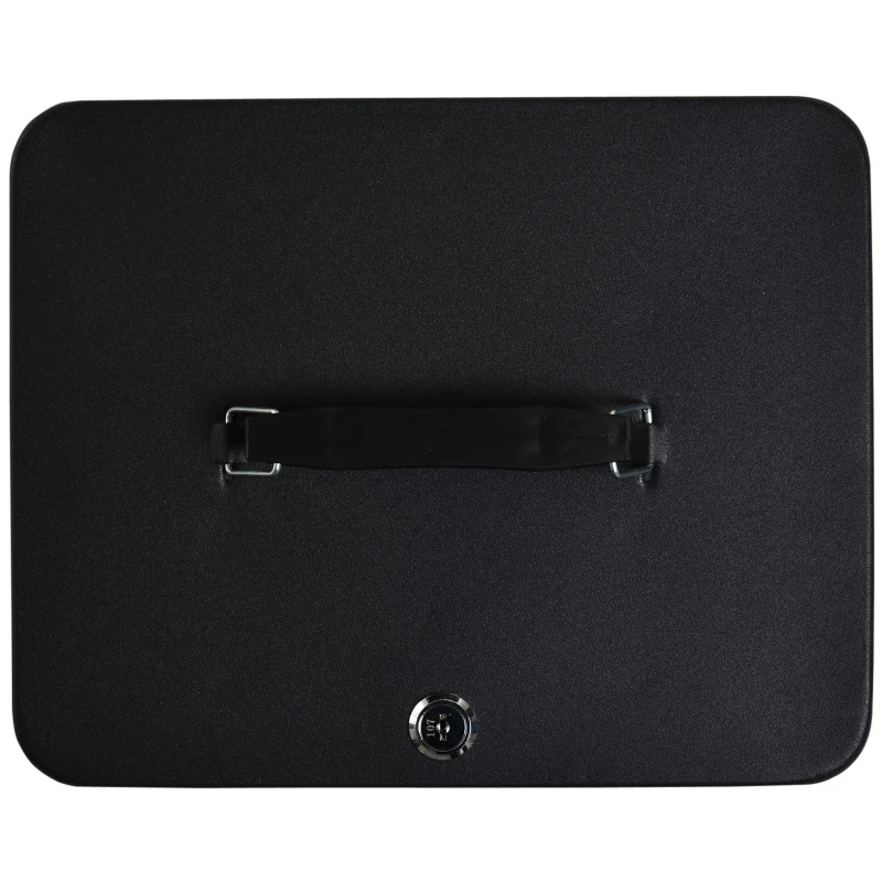 HOMCOM Caja de Efectivo con Bandeja para Dinero 4 para Billetes Múltiples Comportamientos Cerradura con Llave de Alta Seguridad Agujero Conveniente Manija Acero 30x24x9 cm Negro