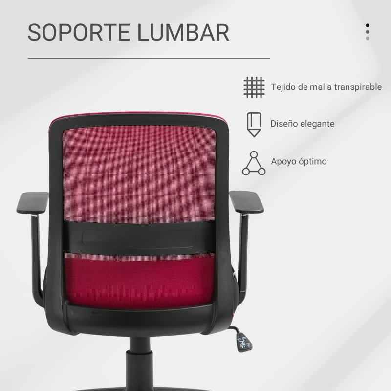 Vinsetto Silla de Oficina Silla Escritorio Giratoria con Altura Ajustable Reposabrazos Soporte Lumbar Respaldo Transpirable y Función Basculante 58x60x89-99 cm Fucsia