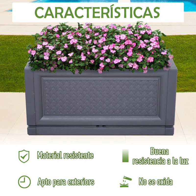 Outsunny Jardinera Plástica Maceta para Flores Rectangular con Agujeros de Drenaje y Profundidad Extra 60x30x29 cm Color: Gris
