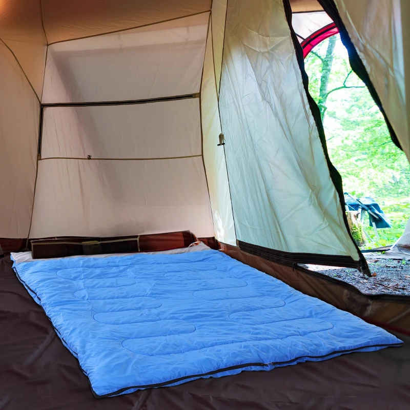 Saco de Dormir Doble Plaza Convertible en 2 Sacos Independientes 210x150 cm Azul