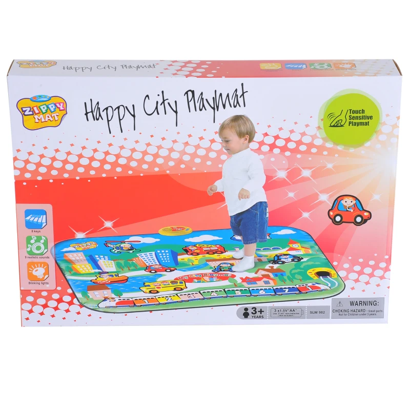 HOMCOM Alfombra Musical de Juego Infantil Musical Juguete para Patear Patrón Ciudad Manta de Actividades Baile para Niños +3 Años 95x71cm