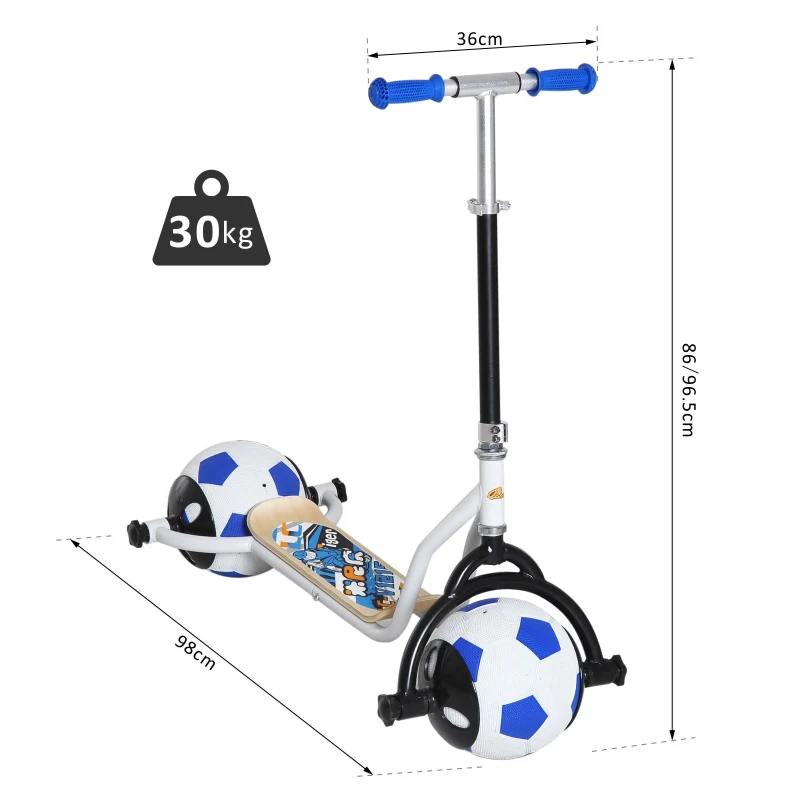 HOMCOM Patinete para Niños Scooter Infantil con Ruedas Goma Fútbol Manillar Ajustable Marco Aluminio y Acero Carga 30kg +3 Años