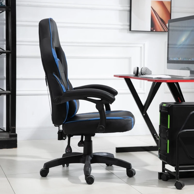 Vinsetto Silla de Oficina Ergonómica Ajustable en Altura Reclinable hasta 135° Silla Gaming Racing con Respaldo Alto Reposabrazos Regulable Asiento Acolchado 64x69x119-129 cm Azul