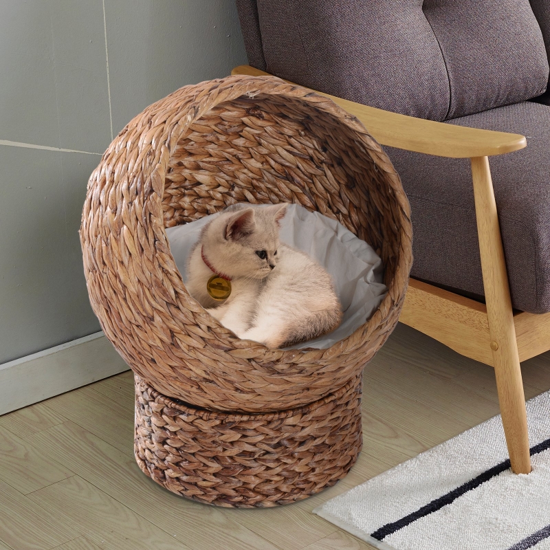PawHut Cama para Gatos Desmontable Casa para Mascotas Menos de 5kg Diseño Moderno Cojín Extraíble Suave y Cálido 42x33x52cm Marrón y Beige