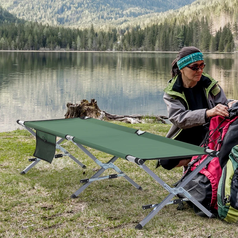 Cama Acampada para Camping Plegable Aluminio Incluye Bolsa de Almacenamiento y Transporte Soporta un Máximo de 120kg Ligera Cómoda 3 Piernas 193x66x42cm Verde