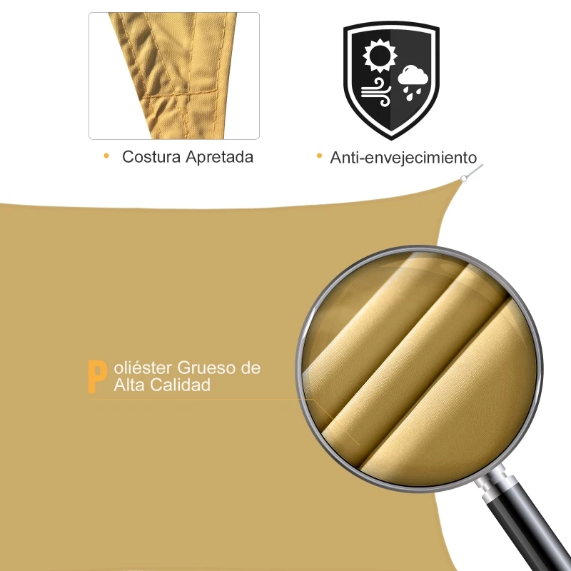 Outsunny Toldo vela Triangular 4x4x4 m Sombrilla triángulo Tipo Parasol o Sombrilla de Poliéster para Jardín Playa Camping Color Arena