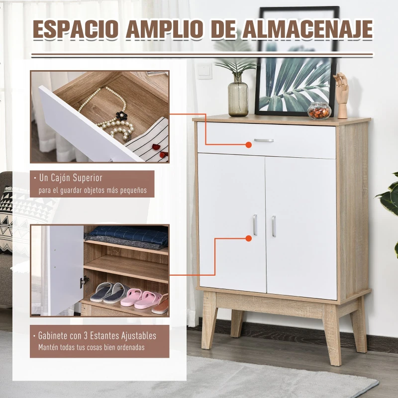 HOMCOM Gabinete de Almacenamiento Consola Armario para Baño Cocina Dormitorio con 3 Estantes Ajustable 1 Cajón 2 Puertas 80x35x115 cm Blanco
