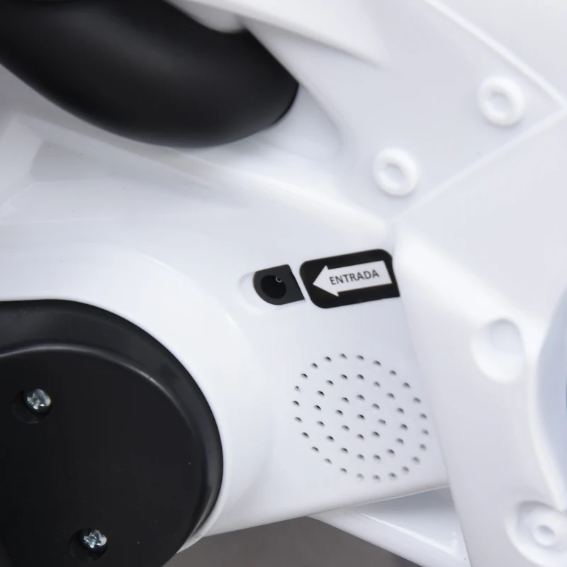 HOMCOM Moto Eléctrica para Niños de +18 Meses con Faros Música Batería 6V Recargable 3 Neumáticos Anchos Baúles de Almacenaje Moto de Juego 73x39x50 cm Azul