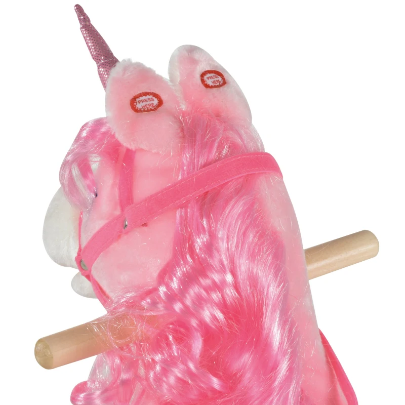 HOMCOM Caballito Balancín para Bebé de +36 Meses Caballo Balancín Forma de Unicornio Bonito con Música Sonidos 74x33x62cm Rosa