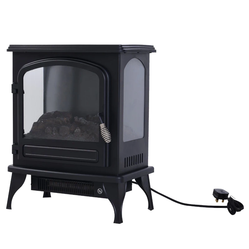 HOMCOM Chimenea Eléctrica de Pie Movible y Decorativo Calefactor Estufa 975/1950W Llama LED con Termostato 41x25.4x52cm