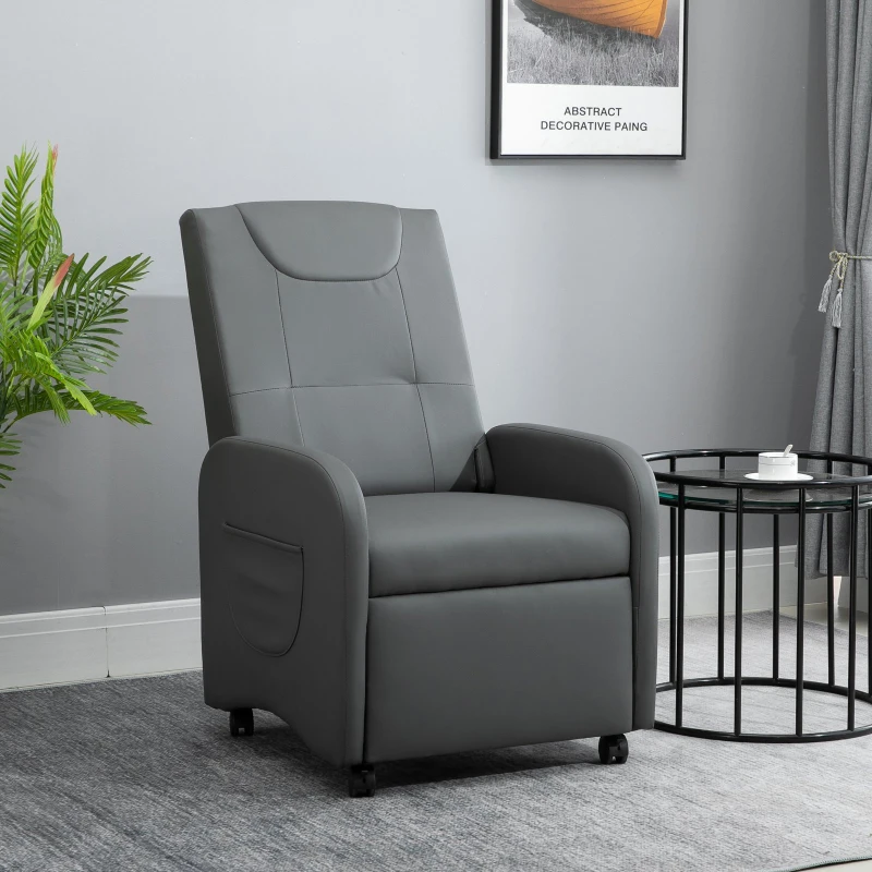 HOMCOM Sofá Individual Sillón de Relax Plegable Reclinable hasta 120°con Reposapiés Extensible con Ruedas 2 Bolsas para Hogar y Oficina Cuero de PU