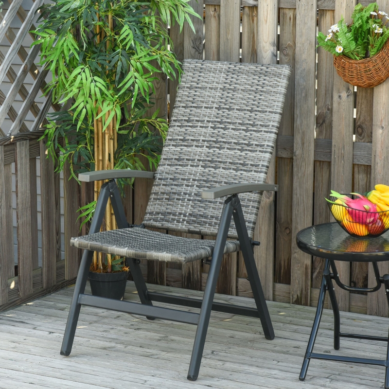 Outsunny Silla Plegable de Ratán con 5 Posiciones Silla Reclinable de Aluminio para Jardín Balcón Terraza Exterior Carga 160 kg 59x68x107 cm Gris