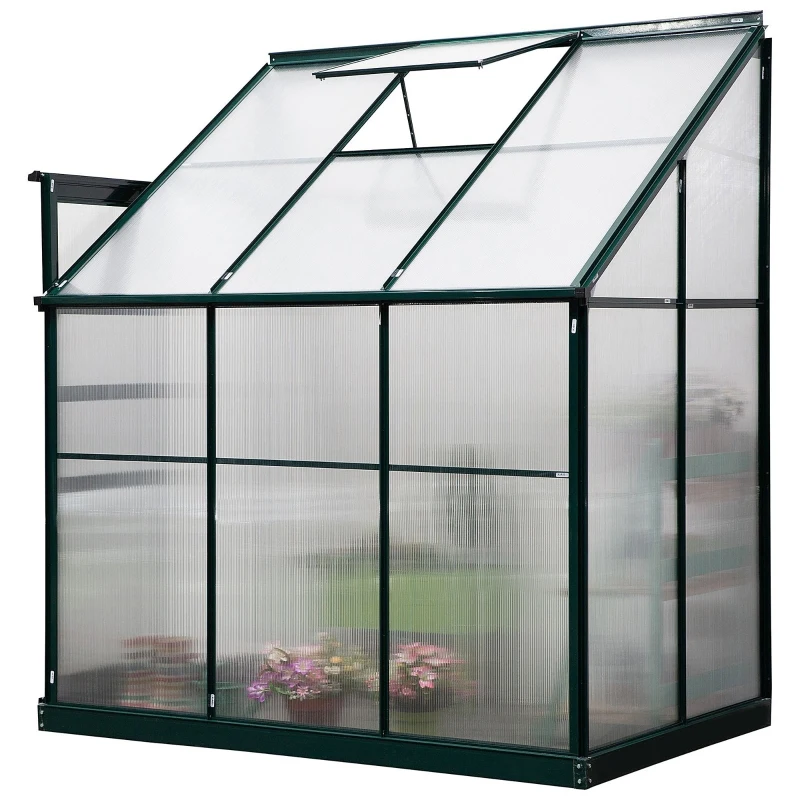 Outsunny Invernadero de Jardín de Aluminio y Policarbonato con Techo Ajustable Resistente a los Rayos UV para Huerto Jardinería 192x125x221 cm Transparente y Verde
