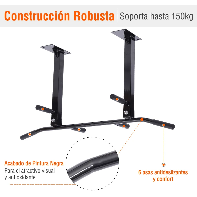 HOMCOM Barra Flexiones Montaje en Techo Chin-Up 6 Mangos Barra De Dominadas Carga Maxima 150kg