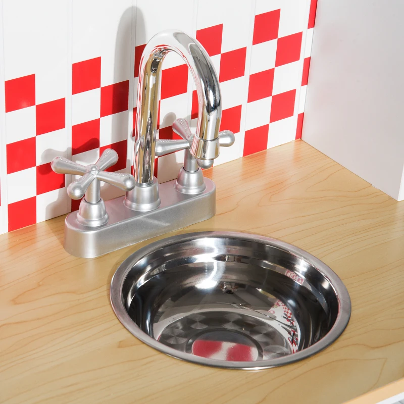 HOMCOM Cocina de Juguete Grande de Madera tipo Juego de Imitación con Accesorios para Niños +3 Años 70x30x88cm