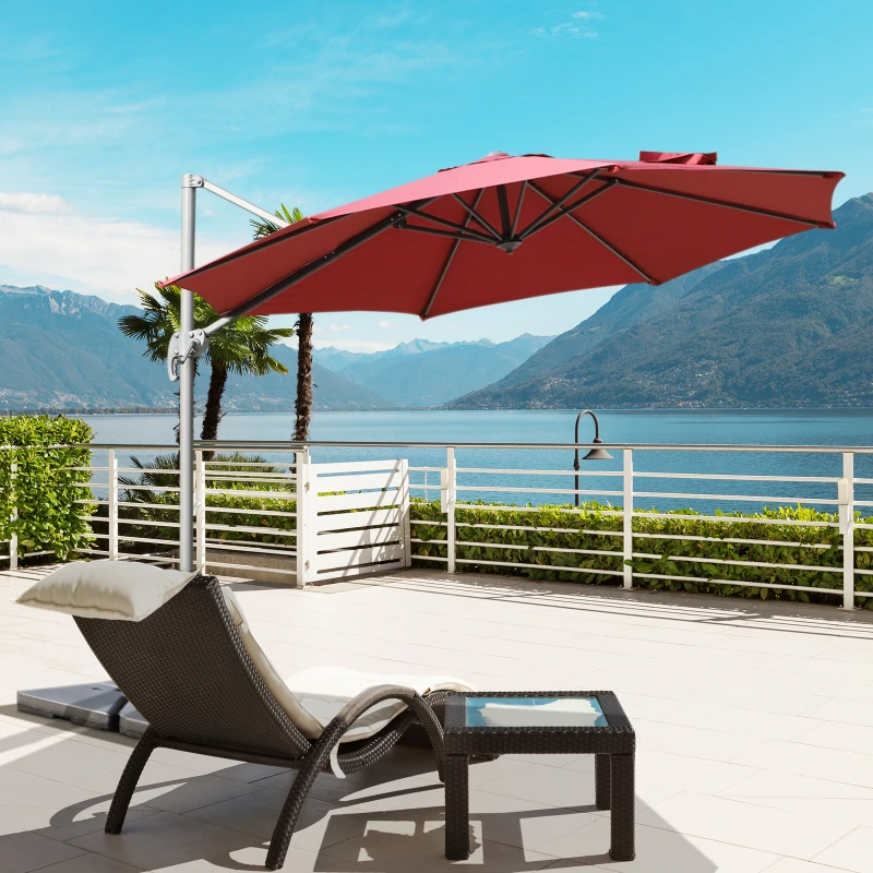 Outsunny Parasol Excéntrico Sombrilla Inclinable Φ2.94x2.48M con Manivela Tela de Poliéster Resistente a UV para Jardín Patio Playa Piscina Terraza Grande y Estable