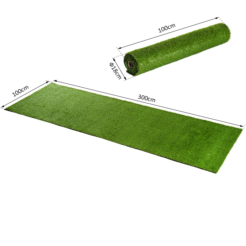 Outsunny Set de 3 Rollos Césped Artificial para Jardín 3x1m 20mm Estera de Hierba Sintética para Terraza Alfombra de Césped Tacto Cómodo Reciclable Interior