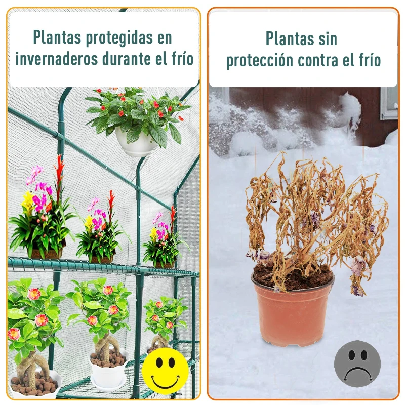 Outsunny Invernadero de Pared para Jardín Terraza con 4 Estantes Cubierta de PE y Tubo Acero Vivero Casero para Cultivo de Plantas Flores Macetas 200x100x215 cm Blanco