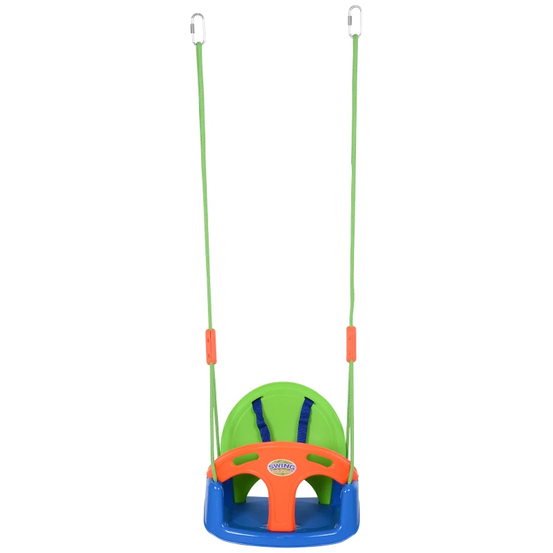 Columpio Infantil para Bebés con Cinturón Respaldo Alto y Barrera de Seguridad con Cuerdas Carga 25kg 39.5x28x125 cm Verde Azul Naranja