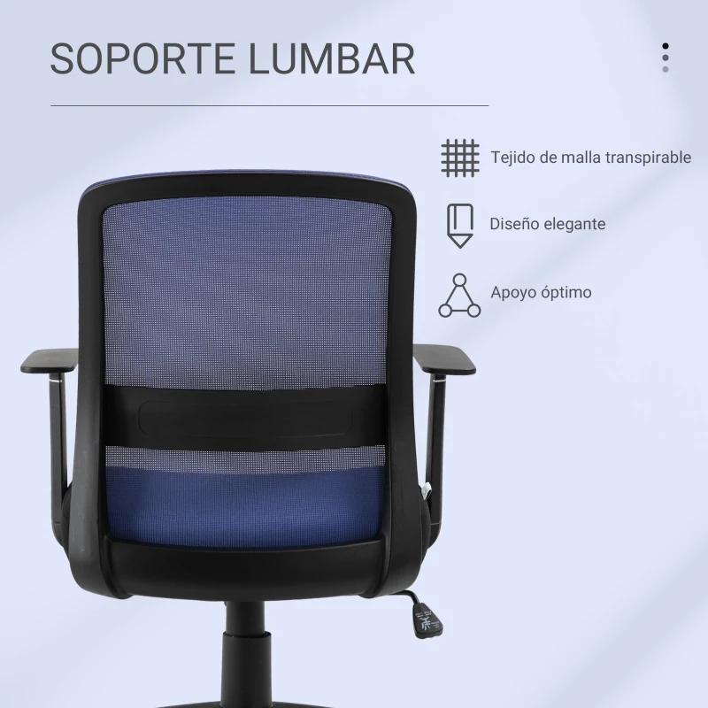 Vinsetto Silla de Oficina Ligera Silla Escritorio Giratoria con Altura Ajustable Reposabrazos Soporte Lumbar Respaldo Transpirable y Función Basculante 58x60x89-99 cm Azul