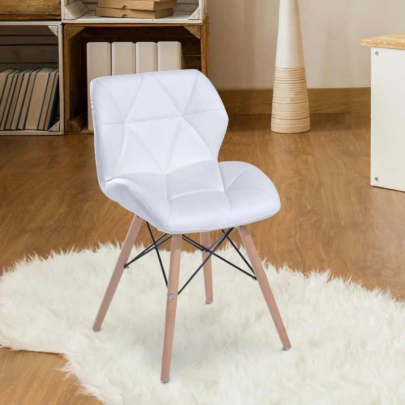 HOMCOM Silla de Comedor Patas Madera Maciza Asiento Tapizado Blanco Alcochado 2 Modelos
