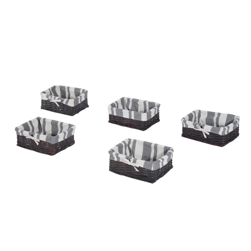 HOMCOM Armario Auxiliar 5 Cajones Cajonera Madera Mimbre 40x29x90cm Estanteria Organizador NUEVO (Marron)