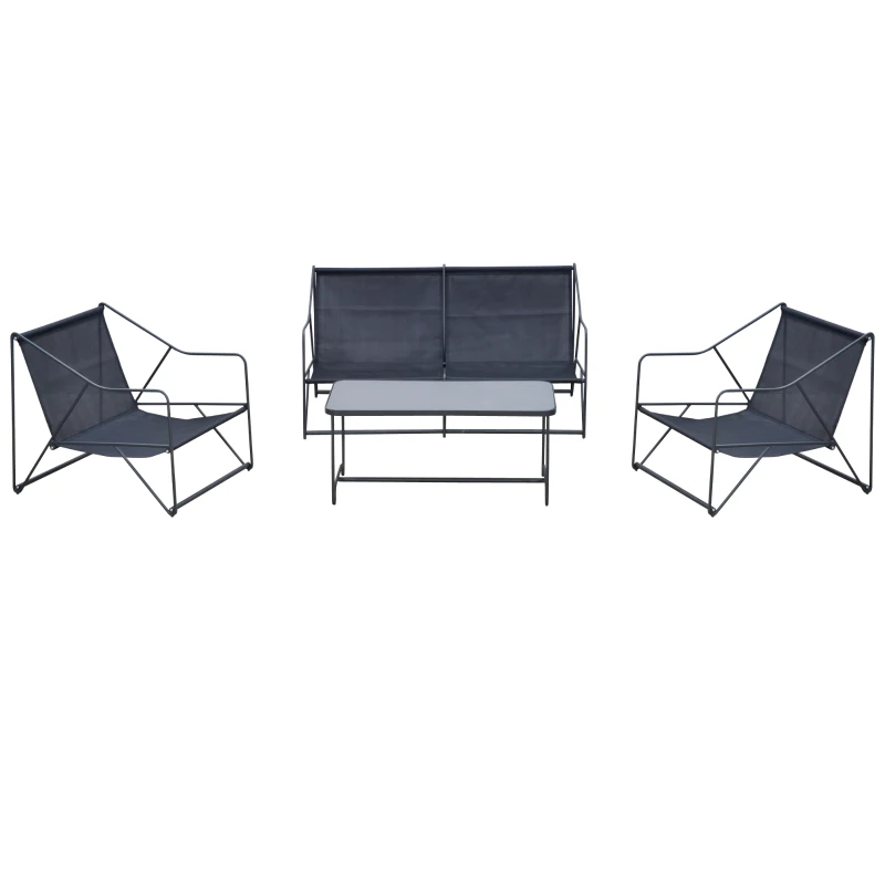 Outsunny Conjunto de Muebles de Jardín 4 Piezas Set de 1 Mesa 2 Sillones 1 Sofá con Cojines Decorativos para Terraza Patio Exterior Gris