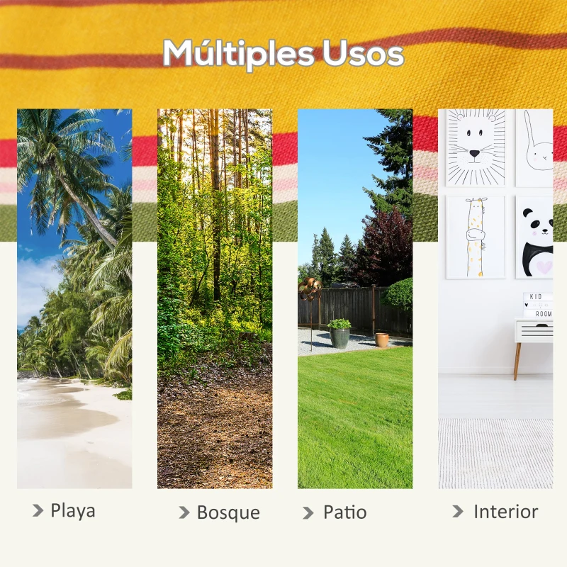 Outsunny Hamaca de Algodón para Jardín 200x100 cm Hamaca Colgante Portátil Carga Máx. 150 kg para Acampar Piscina Camping Rayas Amarillo