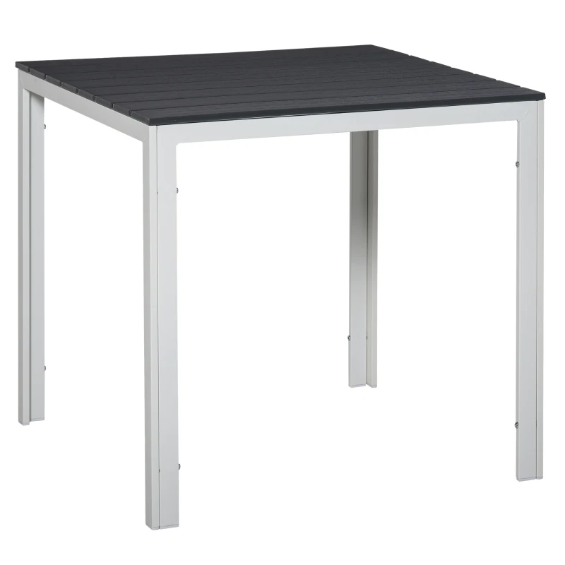 Outsunny Mesa de Jardín Cuadrada con Marco de Metal Mesa de Comedor para Exteriores Mesa Auxiliar Carga Máx. 50 kg 78x78x74 cm Blanco Gris Oscuro