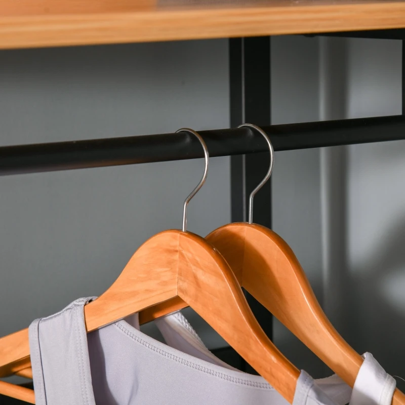 HOMCOM Perchero de Entrada 2 en 1 con 3 Estantes de Almacenaje y 2 Barras Colgar Ropa para Pasillo Dormitorio Sala de Estar 60x40x190 cm Negro Madera Natural