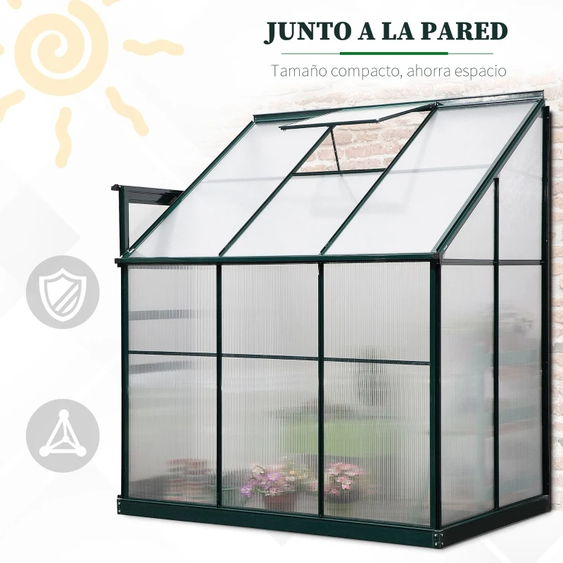 Outsunny Invernadero de Jardín de Aluminio y Policarbonato con Techo Ajustable Resistente a los Rayos UV para Huerto Jardinería 192x125x221 cm Transparente y Verde