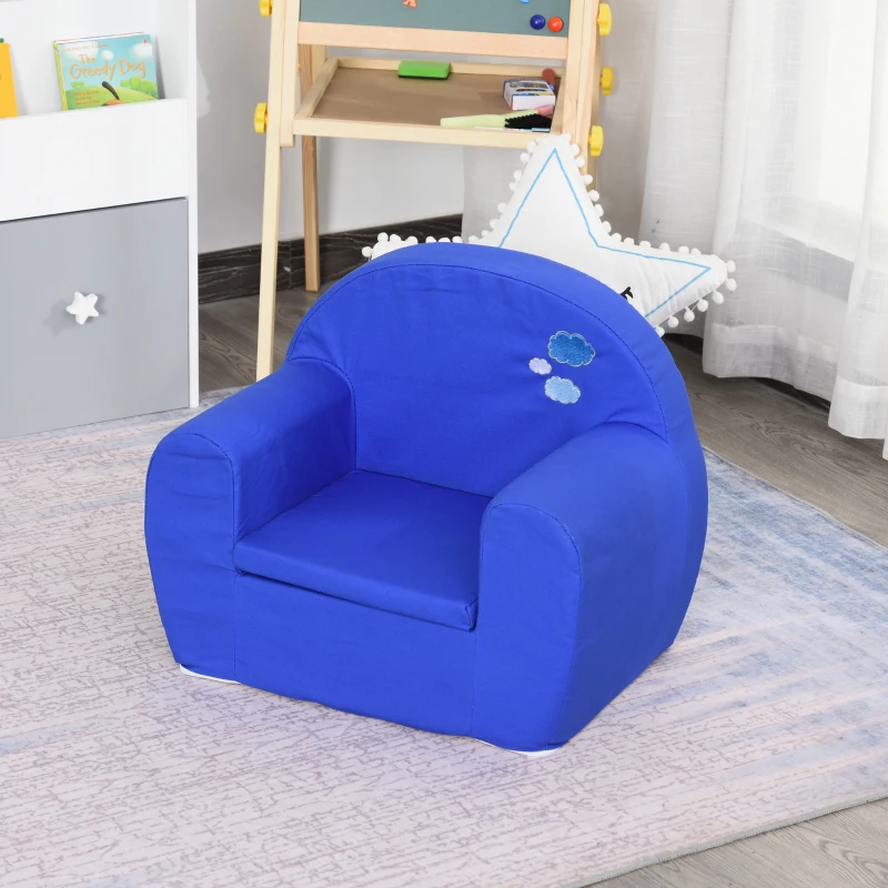 HOMCOM Sillón para Niños Mayores de 12 Meses Sofá Infantil de Bebé con Reposabrazos Cubierta de Algodón Hecho con Esponja 53x35x44,5 cm Azul