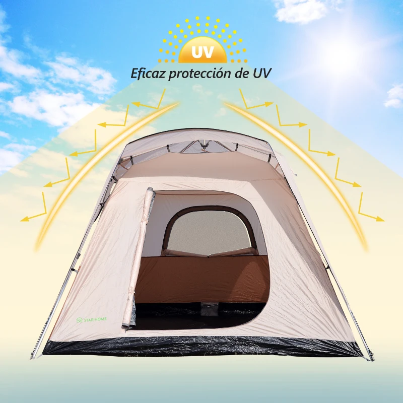 Outsunny Tienda de Campaña Familiar 4-8 Personas Tipo Refugio para Playa Picnic y Camping Pop-Up Instantánea y Portátil con Bolsa de Transporte Ventanas Mosquitera Protección Solar UV 2.6x2.6x2.1m